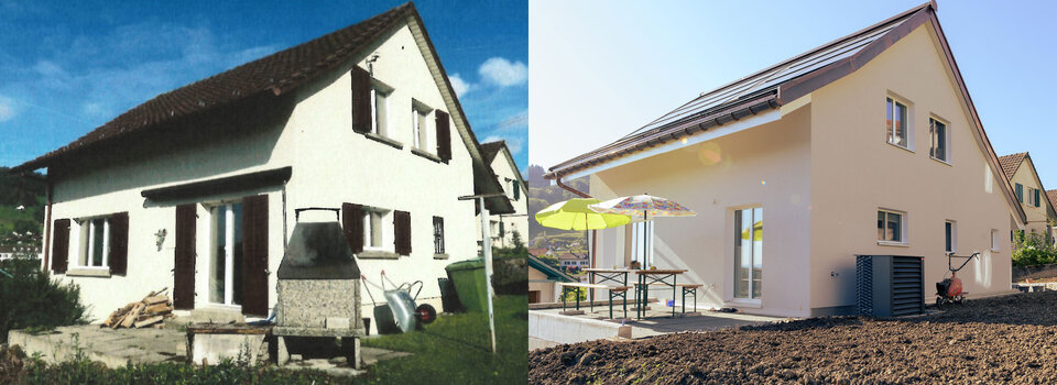 Einfamilienhaus der Familie Z. vor und nach der Sanierung.
