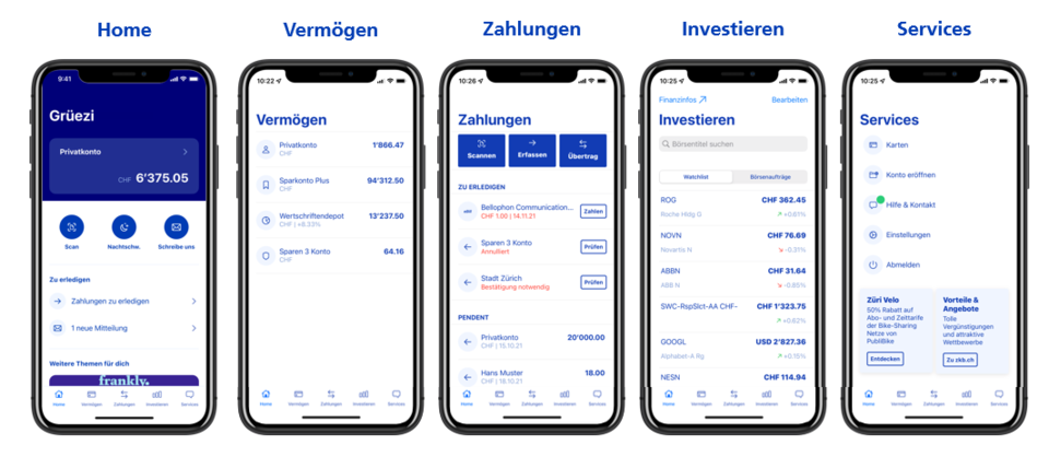 Beispiel Screens ZKB Mobile Banking App